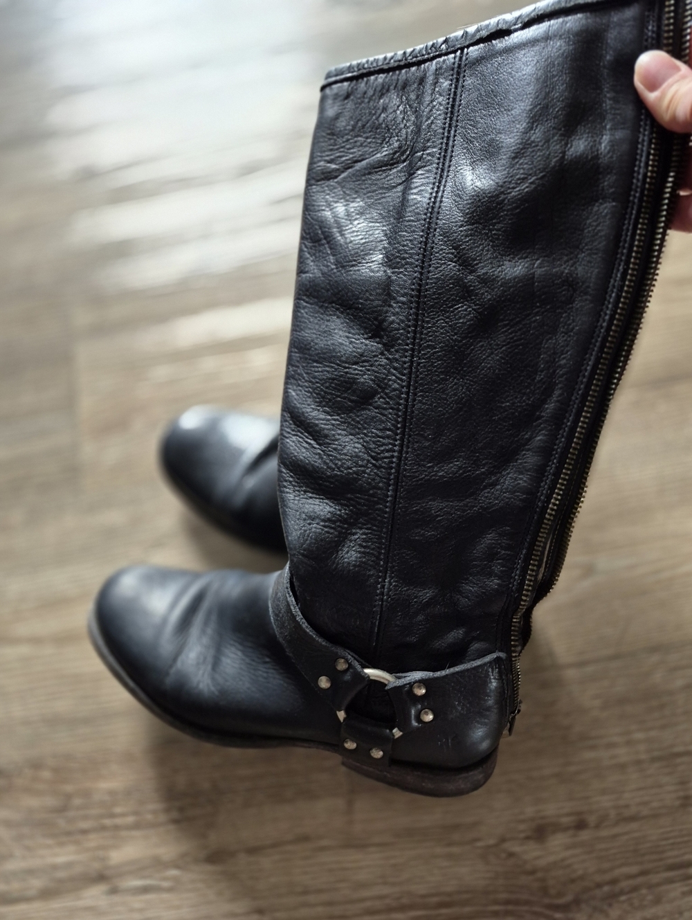 Frye Women's Black Leather Mid-Calf Zip Riding Boots